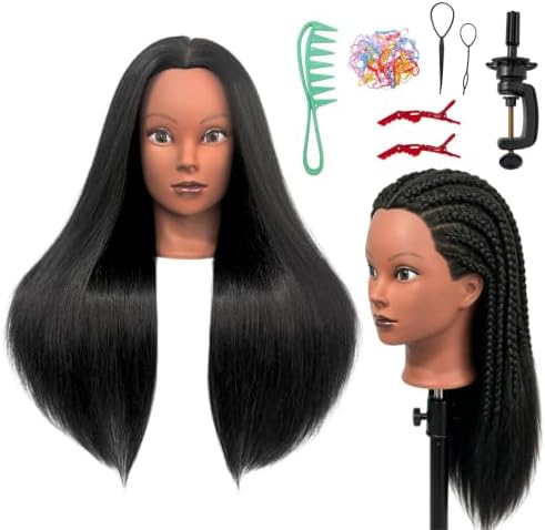 Black Mannequin Head with Hair, Cosmetology Mannequin Head for Braiding by ARLEFENNI
