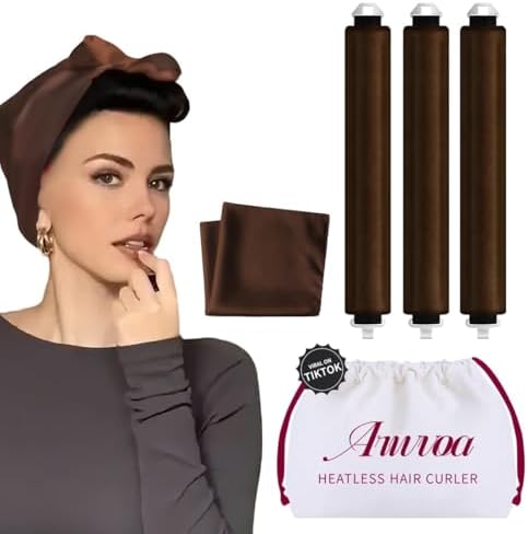 Heatless Hair Curler Heatless Curls Overnight Heatless Blowout with Luxury Cloth Bag Silk Scarf, Curling Rod Headband to Sleep in No Heat Curling with (Brown, 3Rods) by Unknown