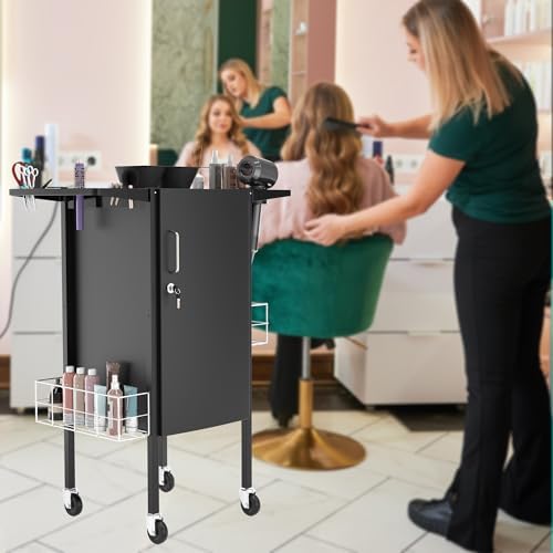 TASALON Upgraded Lockable 5-Tray Metal Salon Cart with 2 Holders & Baskets - Image 6