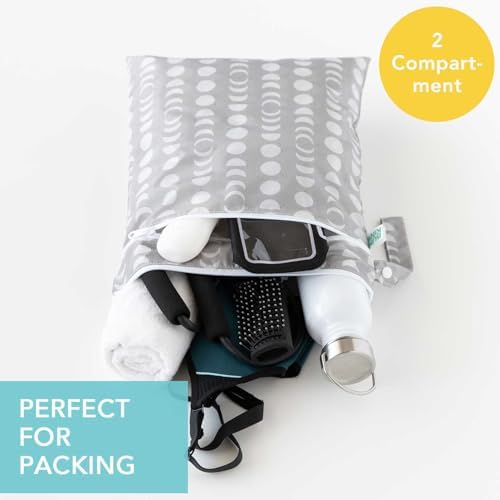 Bumkins Waterproof Wet Dry Bag for Baby, Travel, Swim Suit, Cloth Diapers, Pump Parts, Pool, Beach, Gym Clothes, Toiletry, Hook to Stroller, Daycare, Zipper Reusable Wetdry Packing Pouch, Lunar Gray - Image 2