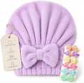 Coral Velvet Cute Bow Bath Cap for Women, Ultra Soft Absorbent Hair Drying Cap, Quick Dry Hair Towel Wrap, Towel Turban for Wet Hair, Curly, Long & Thick Hair (1, Purple) by Unknown