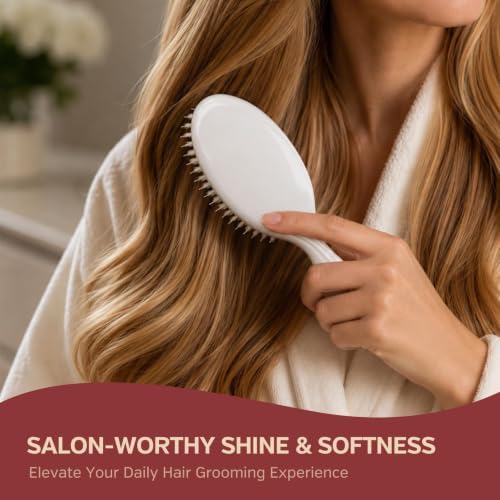 Boar Bristle Hair Brush for Detangling Hair, Smooth Shine & Scalp Massage - Image 4