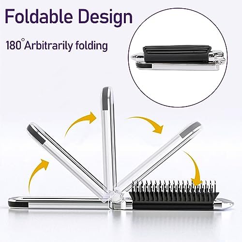 1 Pack Folding Compact Hair Brush with Mirror - Travel Pocket-Size Massage Comb for Hair Styling, Gym, Trips, and Purse (Removable Mirror) - Image 5