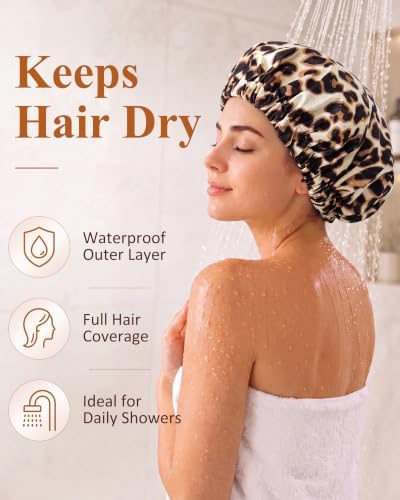Edoneery Shower Caps for Women Reusable Waterproof, Shower Hair Cap - Image 2