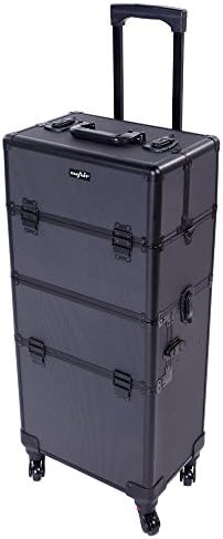 mefeir 2 in 1 Rolling Makeup Train Case Professional Cosmetic trolley on Wheels Aluminum Nail Cart Cosmetic Suitcase for professional makeup artist, Luggage Lockable w/4 Removable Wheels (Black) - Image 2