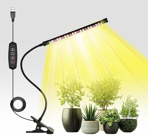 iPower Plant Grow Light, Full Spectrum Clip LED Growing Lamp for Indoor Plants, Automatic Timer & 10 Dimmable Levels, 1 Tube by iPower