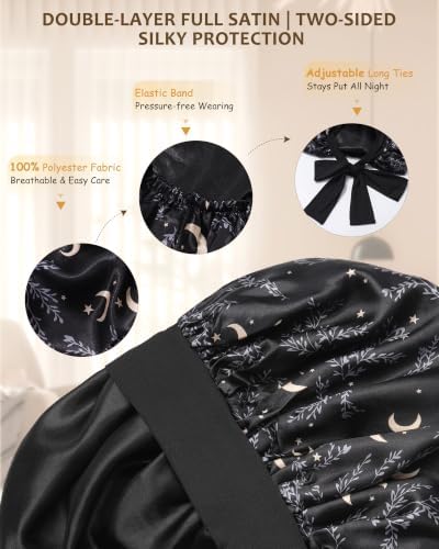 AWAYTR Long Satin Bonnet for Braids - Double Layer Hair Bonnet for Sleeping - Image 3