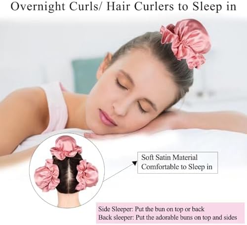3 Sets Bun Bons Heatless Curls Satin Heatless Curling Set Overnight Curls Blowout Rods soft Hair Curlers to Sleep in with Bonnet Cap No Heat Silk Wrap Headband Roller SPink - Image 5