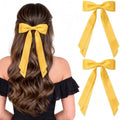 2PCS Yellow Hair Bows, Large Ribbon Bow Hair Clips for Girls Women Cute Ponytail Holder Accessories for Toddlers Kids Teens by AILEAM