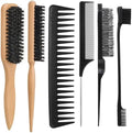 6PCS Boar Bristle Slick Back Hair Brush with Edge Brush Rat Tail Comb, Wide Tooth Comb for Men Women by auroray