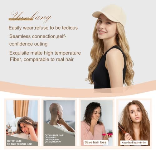 Hat Wig Beige Baseball Cap with Long Wavy Wig Layered Mix Blonde Hair - Image 6