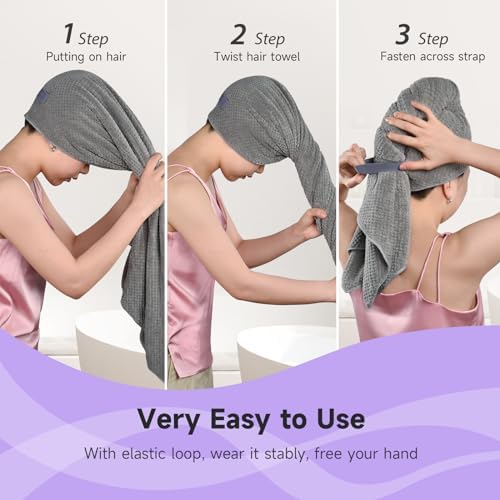 Umisleep Extra Large Microfiber Hair Towel, Ultra Absorbent, Grey, Camel - Image 5
