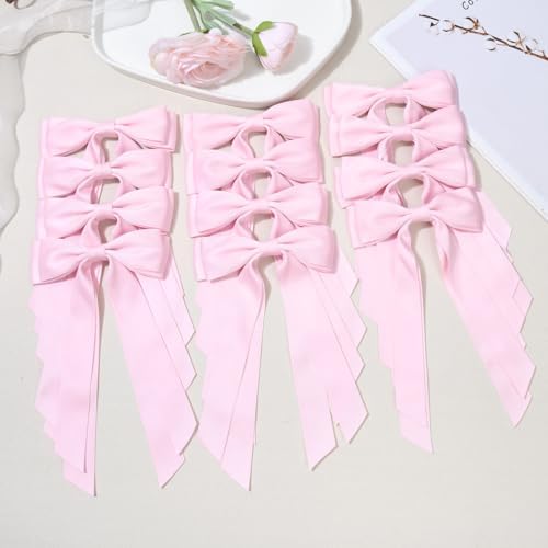12PCS Pink Hair Bows, Large Ribbon Bow Hair Clips for Girls Women Cute Ponytail Holder Accessories for Toddlers Kids Teens - Image 2
