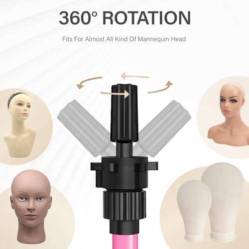 ZQIAN BEAUTY 25 Inch Wig Stand Tripod, Adjustable Mannequin Head Stand, Wig Head Stand for Training Heads And Canvas Block Head (Pink, Mannequin Head Not Included) - Image 3