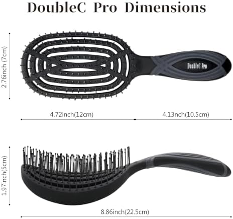 NuWay® DoubleC Pro® & Traveler® Combo (2-Brush Set) Professional Scalp Care & Detangling Hair Brushes with Patented Double Curve Design, Travel Case, Wet & Dry Hair (Midnight Black) - Image 5