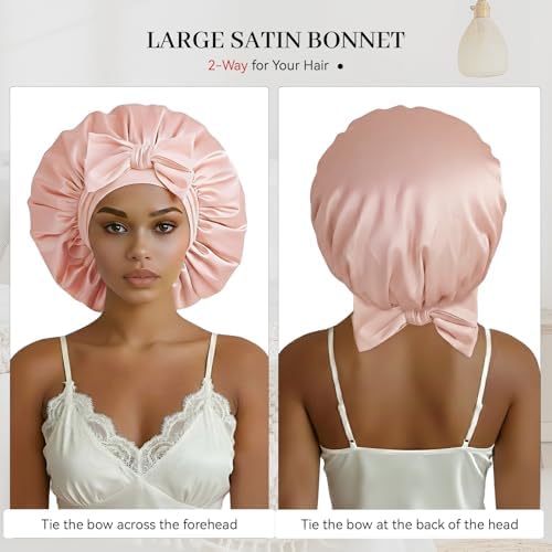 Silk Bonnet for Sleeping Satin Hair Bonnet Double Layer Adjustable Sleep Cap with Elastic Tie Band - Image 6
