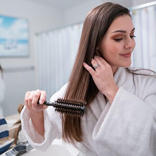 Round Styling Hair Brush - 1.75 Inch Diameter - Boar + Nylon Bristles for Blow Drying, Curling, and Styling Hair - Natural Wooden Handle for Women and Men - Image 3