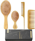 MRD Bamboo Hair Brush Set, 4-Piece Detangling Hairbrush and Comb Kit, Paddle Brush for Women Men Kids, All Hair Types-Gift Box by MRD-Beauty