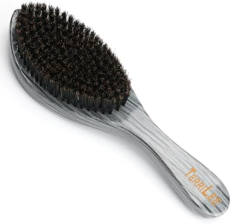 Premium Handle Wave Brush for Men 360 - Medium Hard Curved 360 Wave Hair Brushs - Made with Nature Beech & Nylon Boar Bristle Men's Hair Brush For Black Men 360 (Grey Long Handle) - Image 7