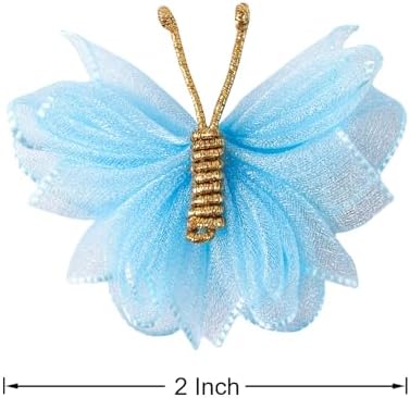 2" Tulle Mesh Barrettes, Butterfly Hair Clips for Girls, Toddlers & Kids – Colorful Hair Accessories – Ideal for Halloween, Christmas, Cosplay & Party Decor (Sky Blue) - Image 3