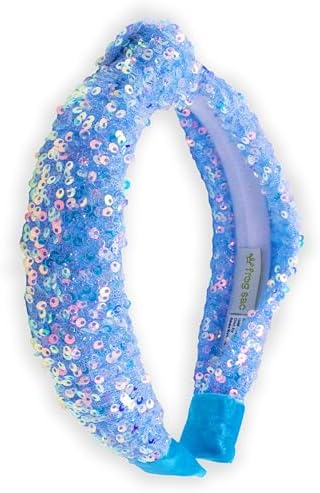 FROG SAC Sequin Knot Headband for Girls, Blue Knotted Hair Bands Accessories for Kids, Sparkly Iridescent Little Girl Headbands, Cute Fashion Hairbands for Tweens Stocking Stuffers for Children by FROGSAC