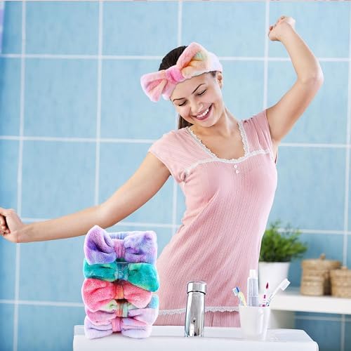 WSYUB Skincare Headband, 6pcs, Tie Dye Color, Soft Coral Fleece, Elastic, Washable, Reusable, For Women, Girls, Facial Makeup, Shower, Exercise, Party Gift - Image 6