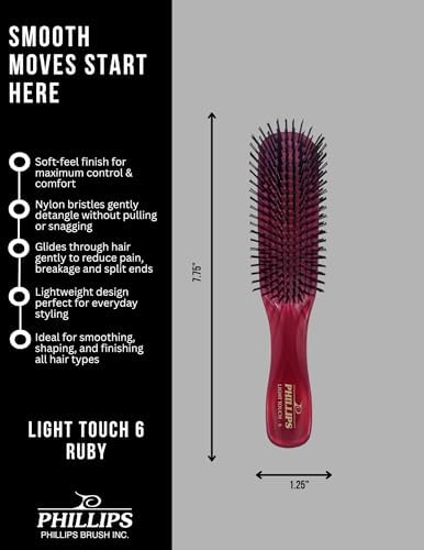 Phillips Brush Light Touch 6 Detangling Hair Brush, Full Size Ruby Red - Image 7