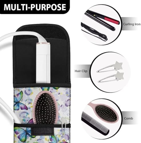 Ohuysud Butterfly Pattern Hair Straighteners Case Storage Bag Heat Resistant Neoprene Curling Iron Holder Travel Case Portable Curling Iron Organizers Hair Accessories Organizer - Image 7