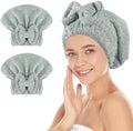 SUNLAND Large Microfiber Hair Drying Caps with Bow Knot 2 Pack Green by SUNLAND