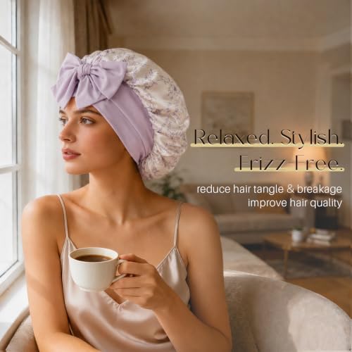 ZIMASILK 100% Mulberry Silk Bonnet for Sleeping Women Long Hair, Lilac - Image 3