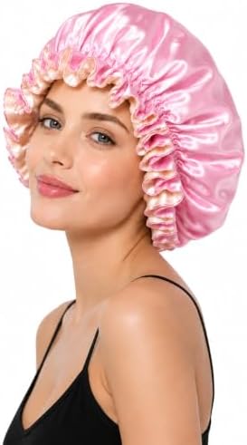 Double‑Sided Satin Sleep Bonnet, Large Ruffled Edge Reversible Silk‑Like Hair Bonnet Night Hair Cap for Women by Vikodah