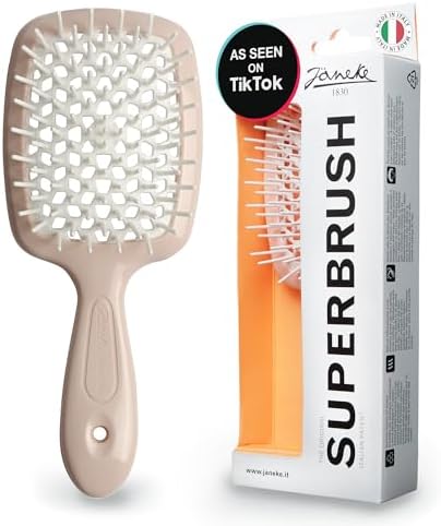 Janeke Superbrush Detangling Brush for Soft Smoothing Hair Brushing with Anti-Static Bristles - Vented Wet Hair Brush for Blow Drying Use - Perfect for Curly, Thick, Wavy, Fine Hair Types (Nude) by Janeke