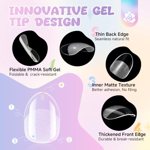 UNA GELLA Extra Short Almond Kids Nail Tips Soft Gel Press on Nails 216 Pcs - Image 3