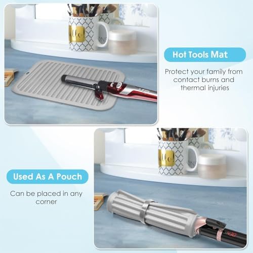 15.7" x 11.8" Oversize Silicone Heat Resistant Mat, Professional Hot Hair Tools Mat for Curling Iron, Flat Iron, Hair Straightener, Portable Hot Pad Cover with Sticky Fastener for Travel - Image 4