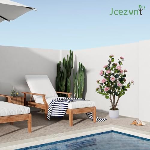 2 Pack Artificial Camellia Tree with White Pot, 38" Faux Potted Plants for Indoor Outdoor Decor, Tall Silk Greenery Plant for Home Offce Living Room Balcony, Pink - Image 7
