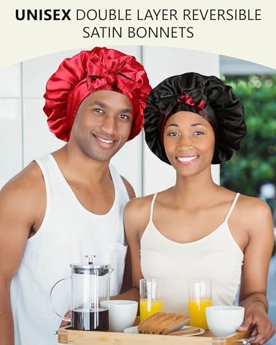 AWAYTR Double Layer Satin Bonnet for Women, Reversible Sleep Hair Wrap - Image 2