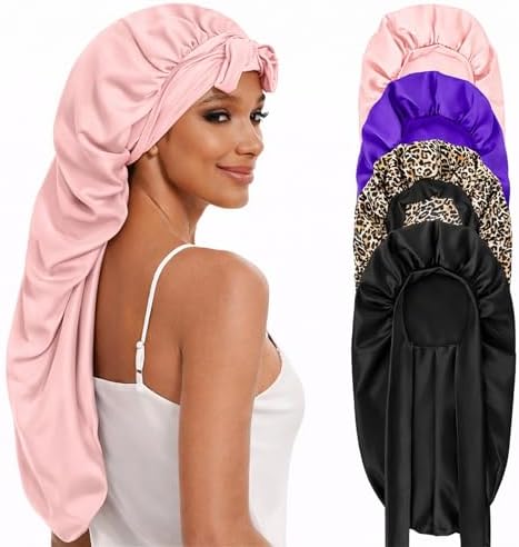 DEMAZALO Silk Long Bonnet for Braids & Curly Hair, Silk Satin Bonnet for Sleeping, Extra Large Bonnets for Women Braid by Demazalodirect