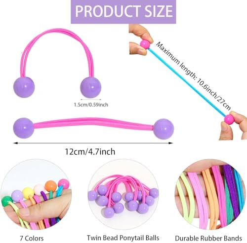 42 Pcs Double Balls Hair Ties, Ball Bubble Ponytail Holders Colorful Clear Assorted Elastic Accessories for Kids Children Girls Women(7Colors) - Image 2