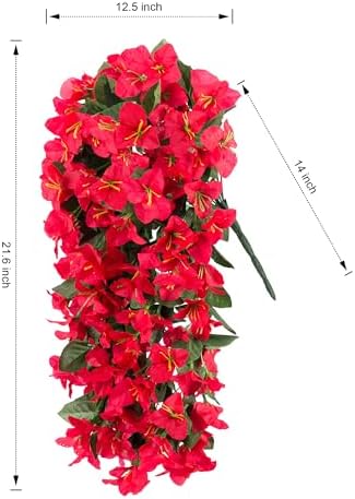 Faux Bougainvillea Artificial Flowers Plants for Outdoor Outside Decoration, 2 PCS Red Fake Flowers UV Resistant Look Real Silk Long Trailing Vines for Front Door Porch Planter Urn Patio Garden Yard - Image 6
