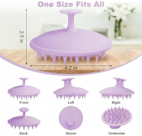 Silicone Scalp Massager Shampoo Brush, Scalp Brush for Hair Growth & Dandruff Removal, Hair Scrubber Scalp Stimulator Exfoliator Brush with Soft Bristles for Wet Dry Scalp Care (Light Purple) - Image 2