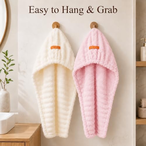Microfiber Hair Drying Towel 2Pack, Large Size for Women, with Elastic Band - Image 7
