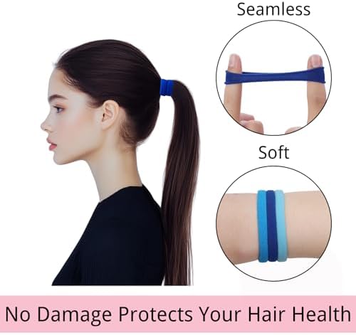 LuSeren 120 Pcs Blue Hair Ties for Women, No Damage Soft Seamless Nylon Hair Elastics for Thick Hair, Ponytail Holders, 3 Gradient Blue Hair Accessories - Image 4