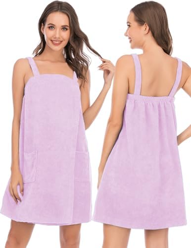 Veseacky Women Bath Wrap Towel for Womens Shower with Pocket Adjustable Spa Robe & Facial Headband - Image 2