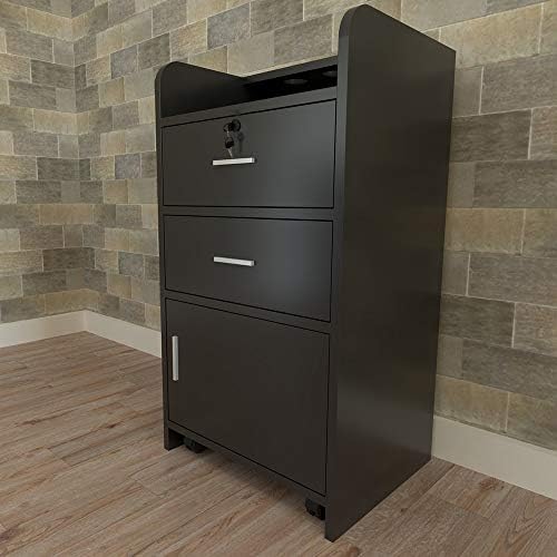 Hair Salon Storage Cart with Locable Wheels & 3 Hair Dryer Holders & 2 Drawers & Lock & 2 Keys, Rolling Salon Cart for Hair Stylist, Hairdresser, Beauty (Black - A) - Image 7