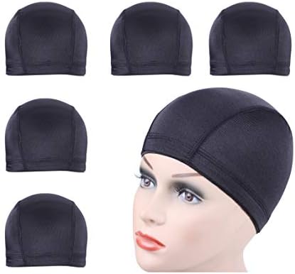 YANTAISIYU 5 Pcs/Lot Black Dome Cap Wig Caps Stretchy Wig Cap with Wide Elastic Band for Making Wig (Dome Cap L) by YANTAISIYU