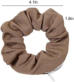 Pocket Scrunchies Hair Ties with Hidden Zipper Scrunchy Ponytail Holder Brown Series - Image 4