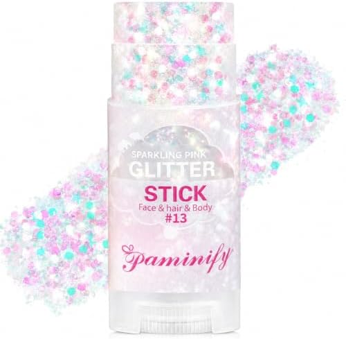 Sparkling Pink Hair Face Glitter Stick,Waterproof Holographic Chameleon Pink Body Glitter Stick, Halloween Mermaid Fairy Costume Spirit Day Accessories,Festival Rave Concert Carnival Makeup by PaminifyBeautyMakeup