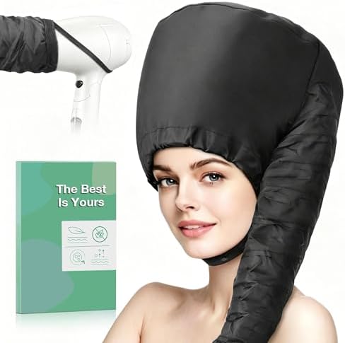 Hooded Hair Dryer Bonnet, Fast Drying Bonnet Hair Dryer for Natural Hair, Deep Conditioning Styling Curl Enhancing, Adjustable Fit Portable Lightweight for Travel（Black） by RIUOTA