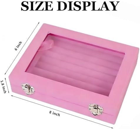 Jewelry Box Rings Organizer Tray 7 Slots Velvet Earring Storage Box With Transparent Lid Jewelry Display Case for Women (Light Pink) - Image 2