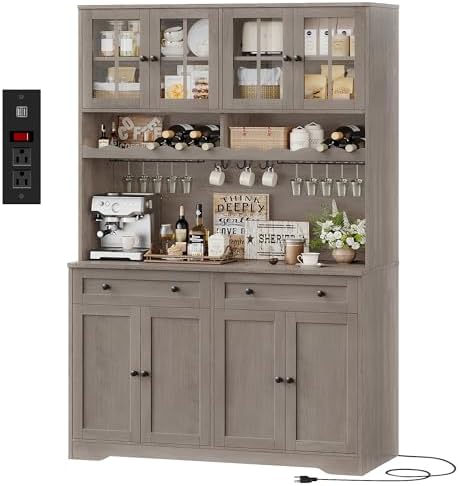 HOSTACK Kitchen Pantry Storage Cabinet, Coffee Bar Hutch Cabinet, Ash Gray by HOSTACK